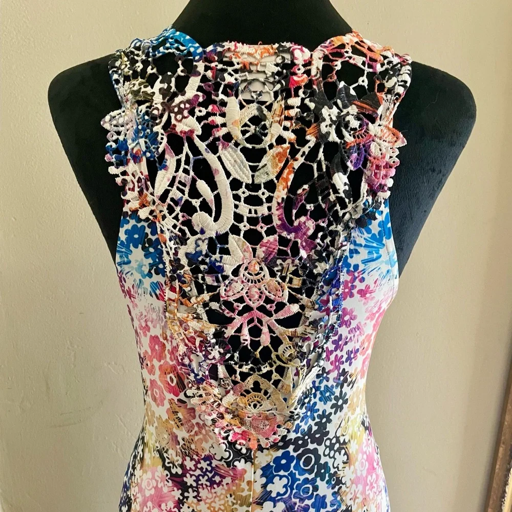 VENUS Multicolor Floral Maxi Dress With Crochet Detailing - Picture 2 of 4